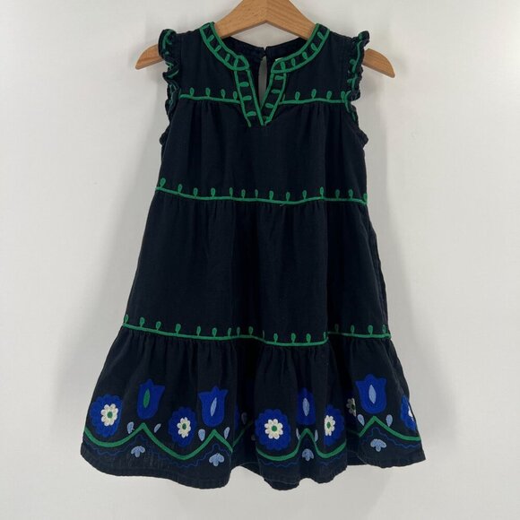 Roller Rabbit Girls 4 Blue Embroidered Tiered Dress Ruffle Sleeve Cotton Boho - Picture 1 of 11